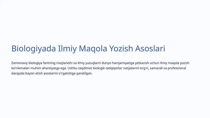 Biologiyada Ilmiy Maqola Yozish Asoslari
