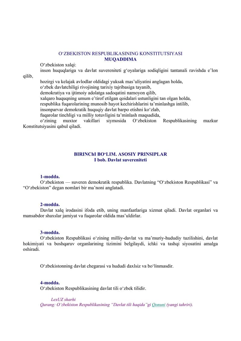 O'zbekiston Respublikasi Konstitutsiyasi