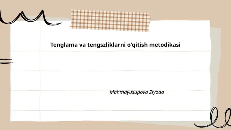 Tenglama va tengsizliklarni oʻqitish metodikasi