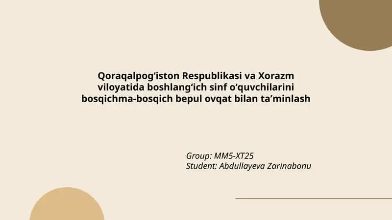 Boshlangʻich sinf oʻquvchilarini ovqat taʼminlash