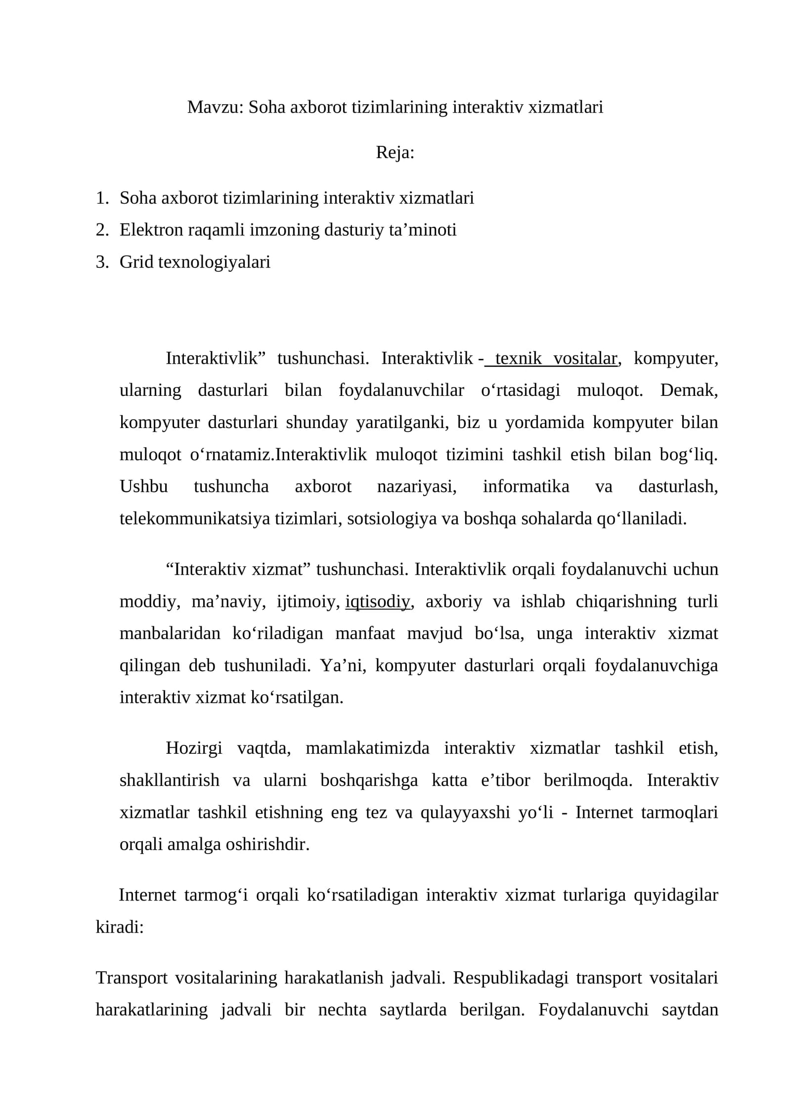 Soha axborot tizimlarining interaktiv xizmatlari