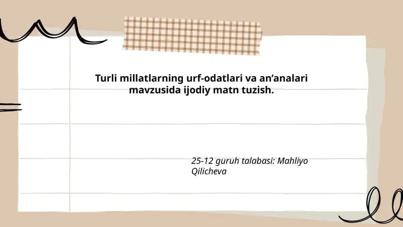 Turli millatlarning urf-odatlari va an’analari