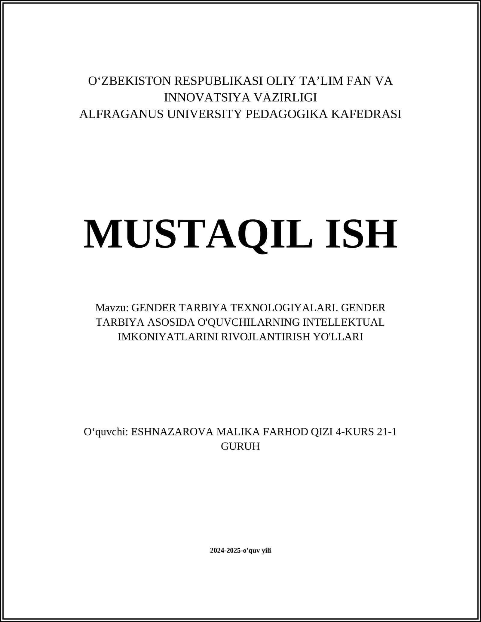 Gender Tarbiya Texnologiyalari