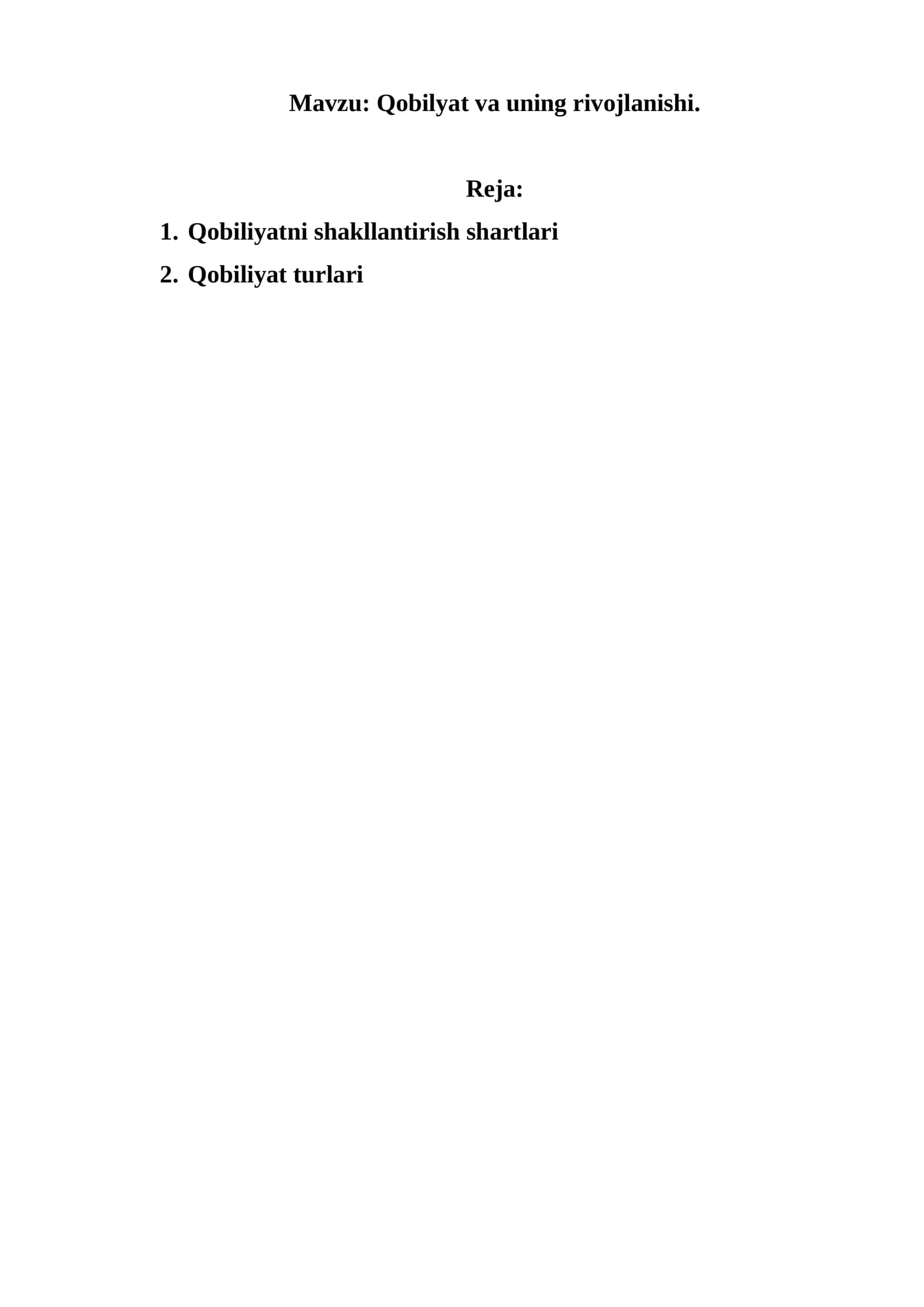 Qobilyat va uning rivojlanishi