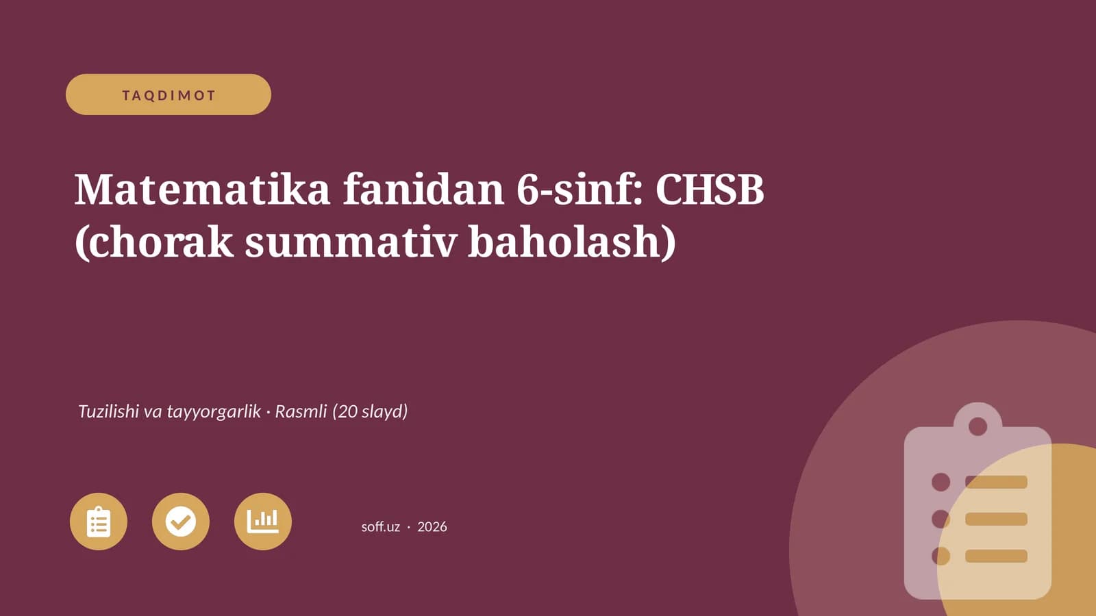 Matematika fanidan 6-sinf: CHSB (chorak summativ baholash)