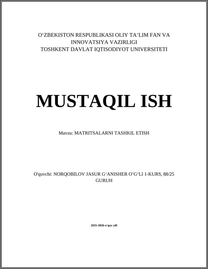 MATRITSALARNI TASHKIL ETISH