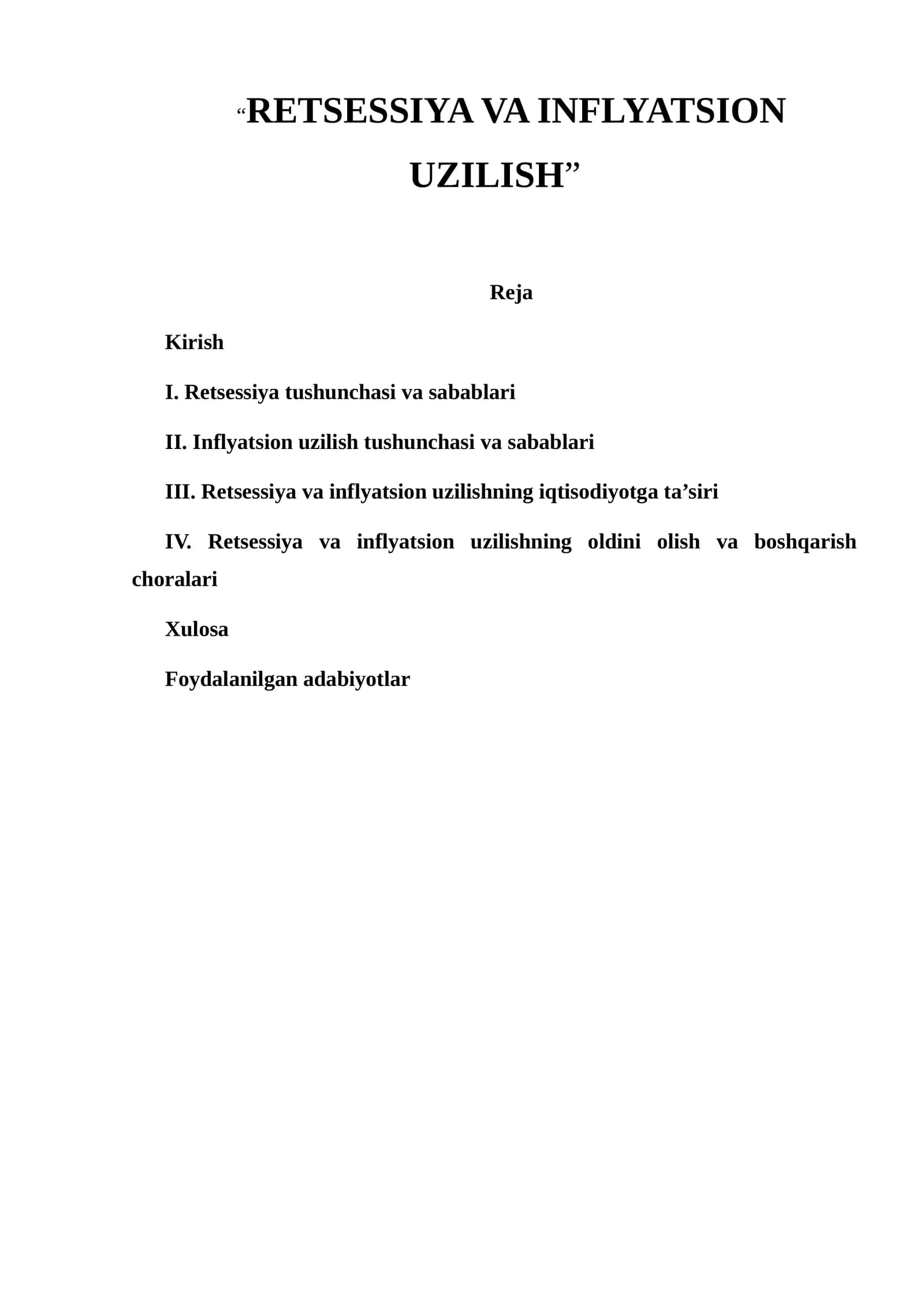 RETSESSIYA VA INFLYATSION UZILISH