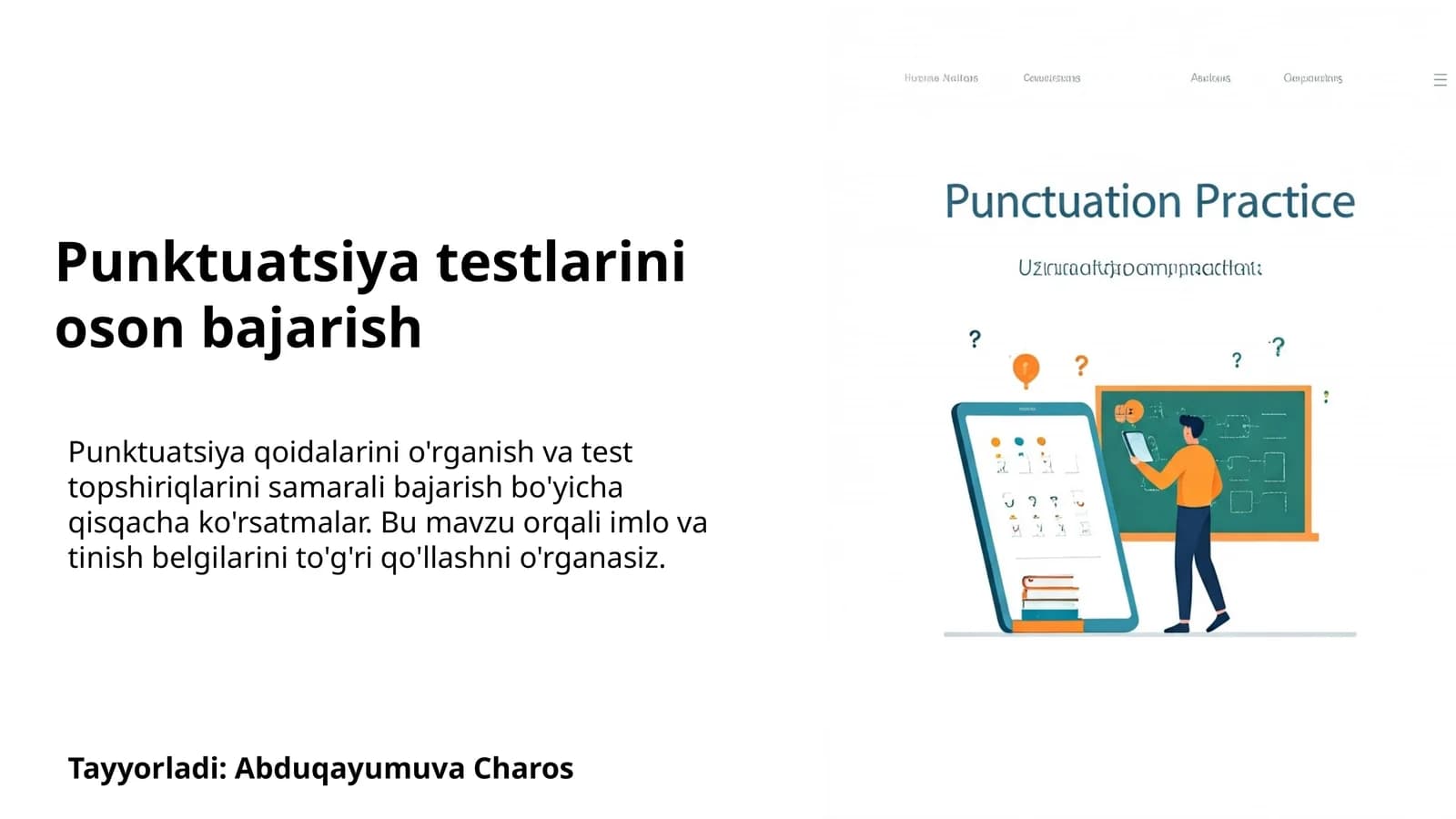 Punktuatsiya testlarini oson bajarish
