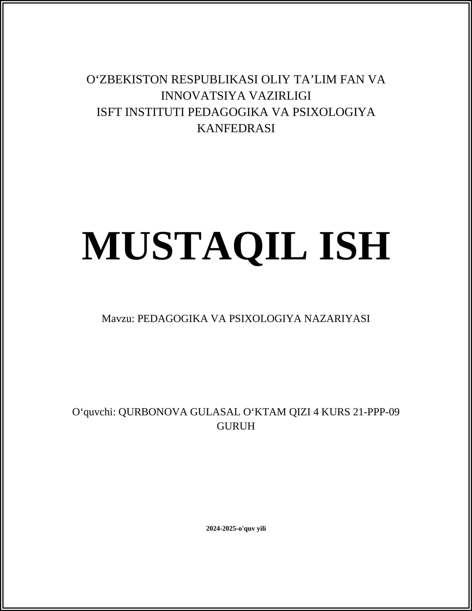PEDAGOGIKA VA PSIXOLOGIYA NAZARIYASI