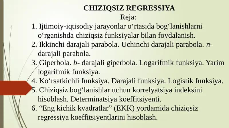 CHIZIQSIZ REGRESSIYA