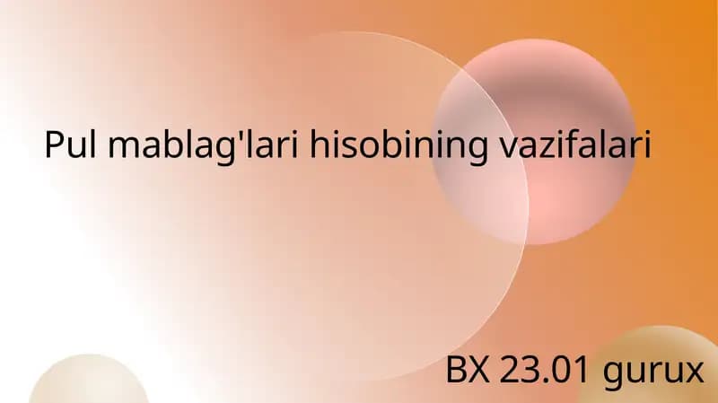 Pul mablag'lari hisobining vazifalari