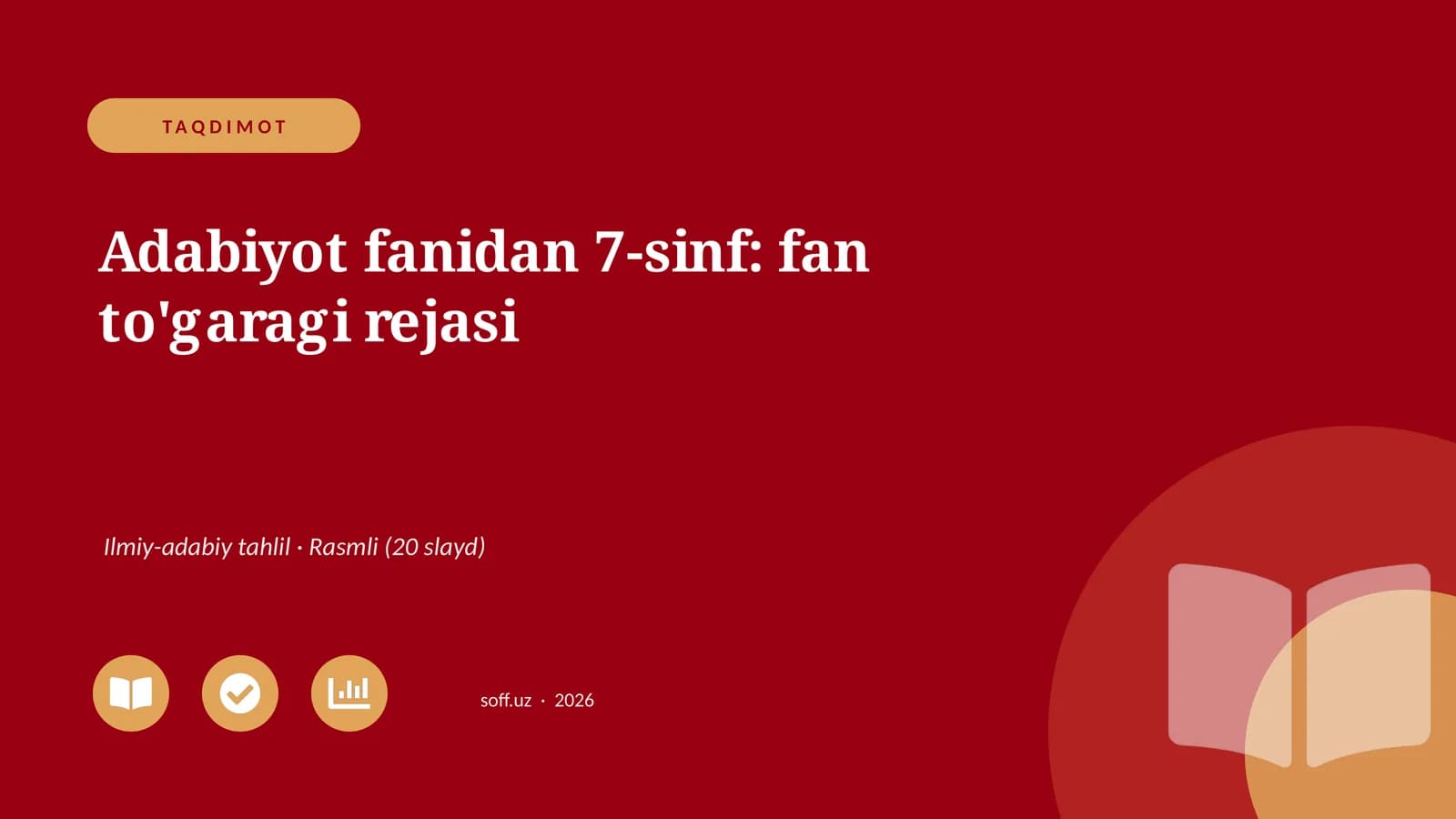 Adabiyot fanidan 7-sinf: fan to'garagi rejasi
