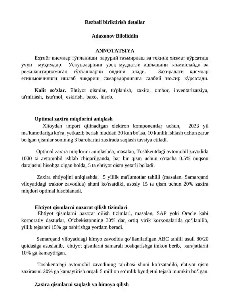Rezbali biriktirish detallar