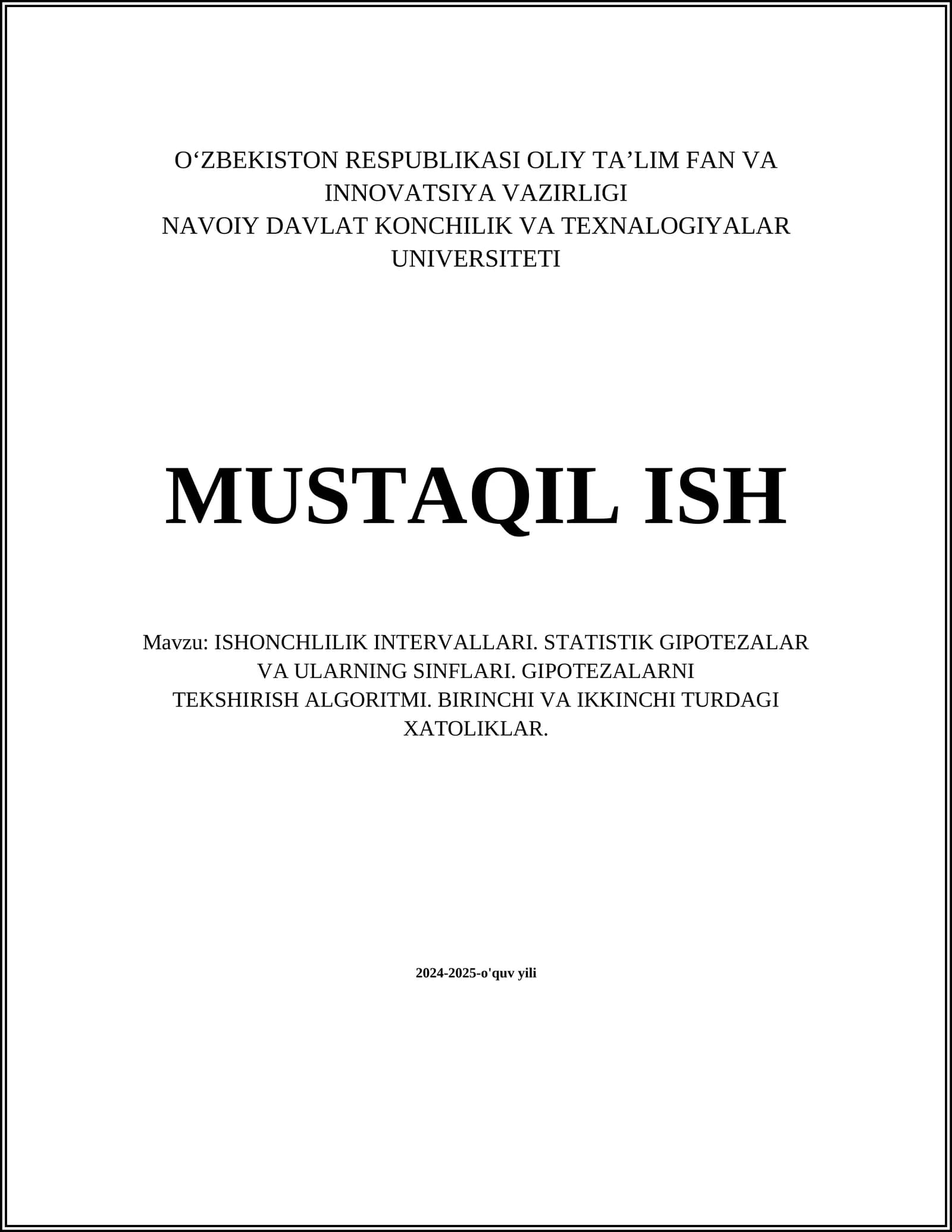 ISHONCHLILIK INTERVALLARI
