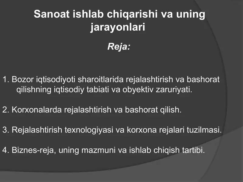 Sanoatda ishlab chiqarish