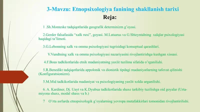 Etnopsixologiya fanining shakllanish tarixi