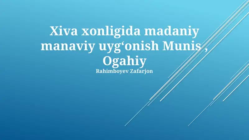 Xiva xonligida madaniy manaviy uygʻonish Munis, Ogahiy