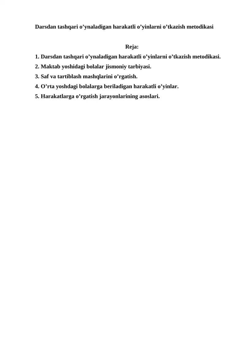 Harakatli o'yinlar maktabda