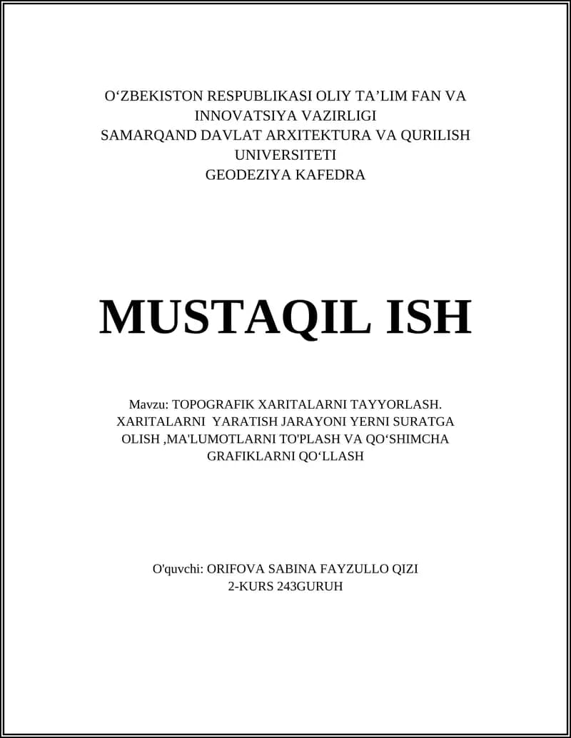 TOPOGRAFIK XARITALARNI TAYYORLASH