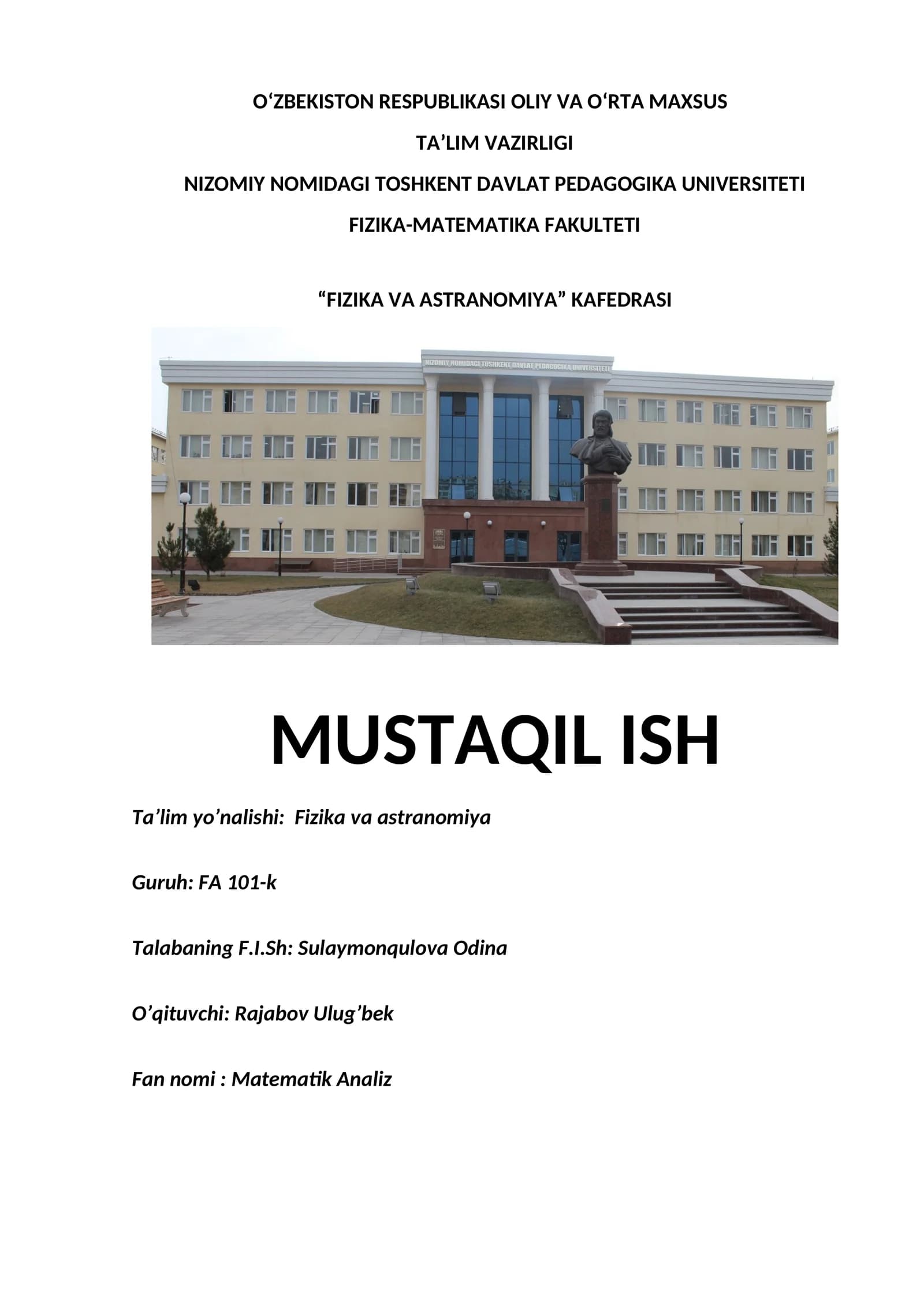 Matematik Analiz Parametrli Berilgan To'g'ri Chiziq Tenglamasi