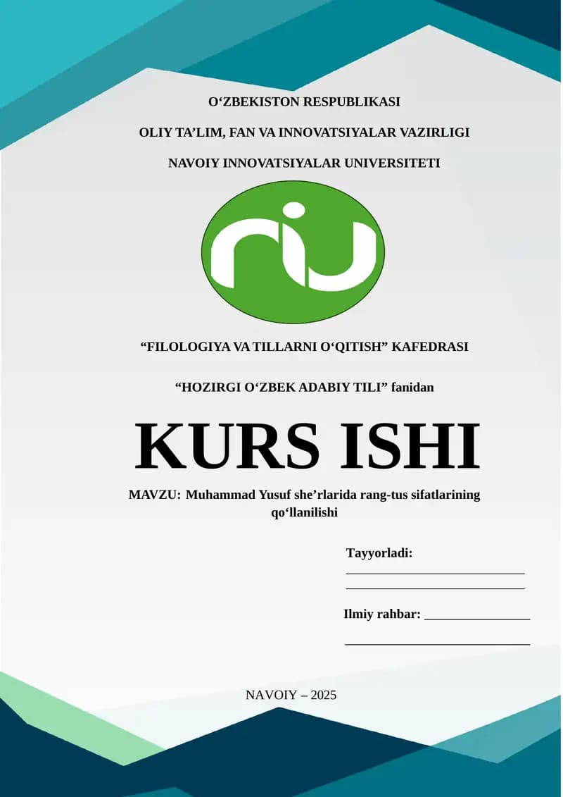 Muhammad Yusuf she’rlarida rang-tus sifatlarining qoʻllanilishi
