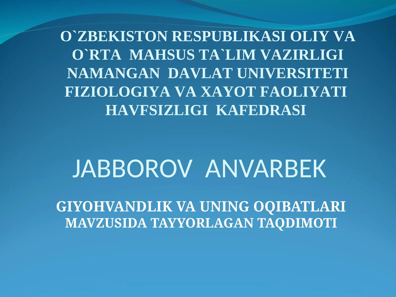 GIYOHVANDLIK VA UNING OQIBATLARI