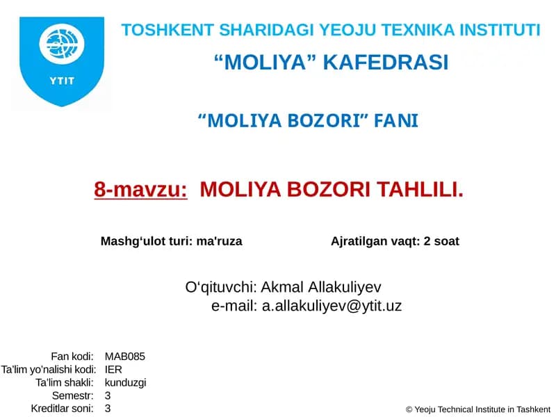 MOLIYA BOZORI TAHLILI