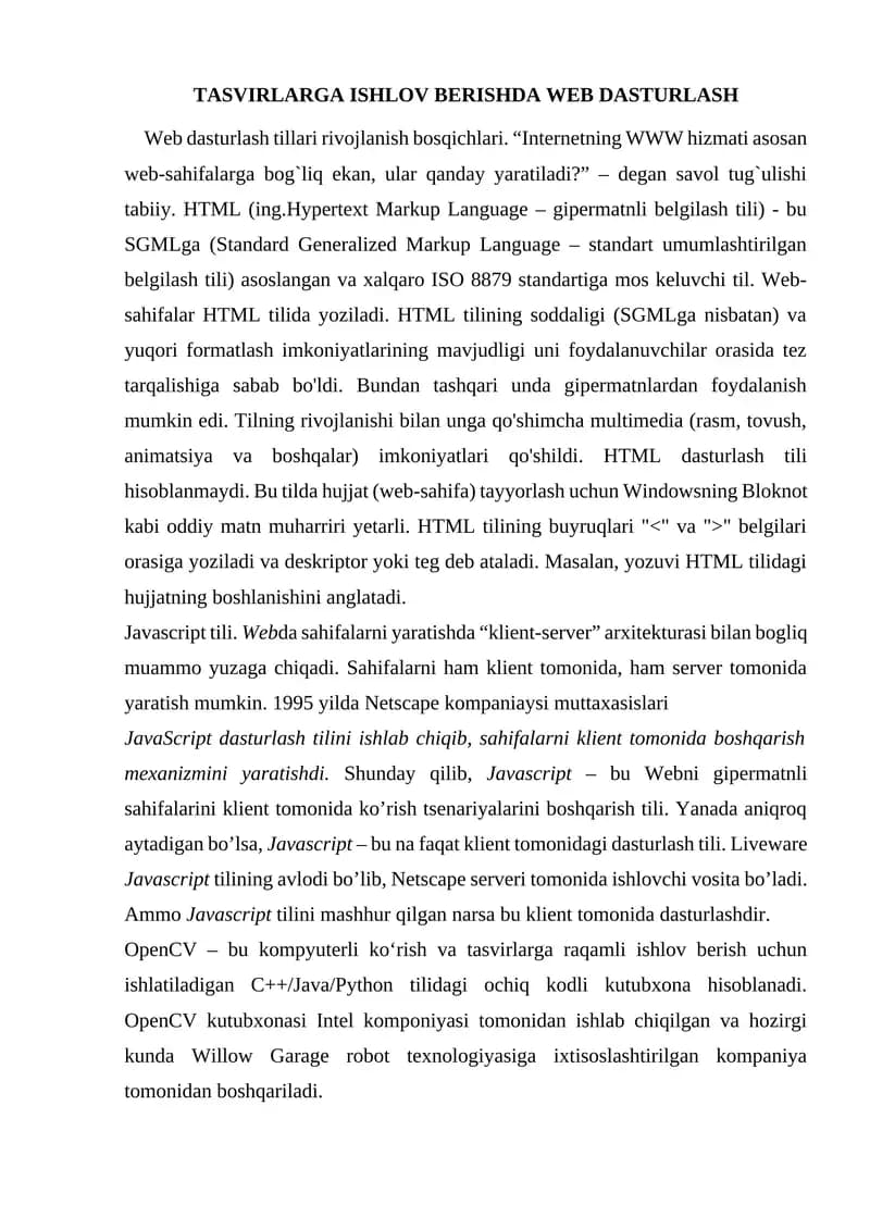 Tasvirlarga ishlov berishda web dasturlash