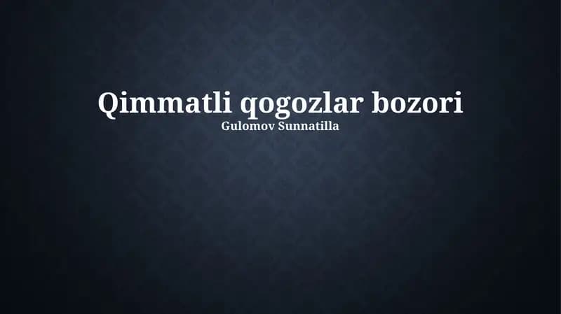Qimmatli Qog'ozlar Bozori