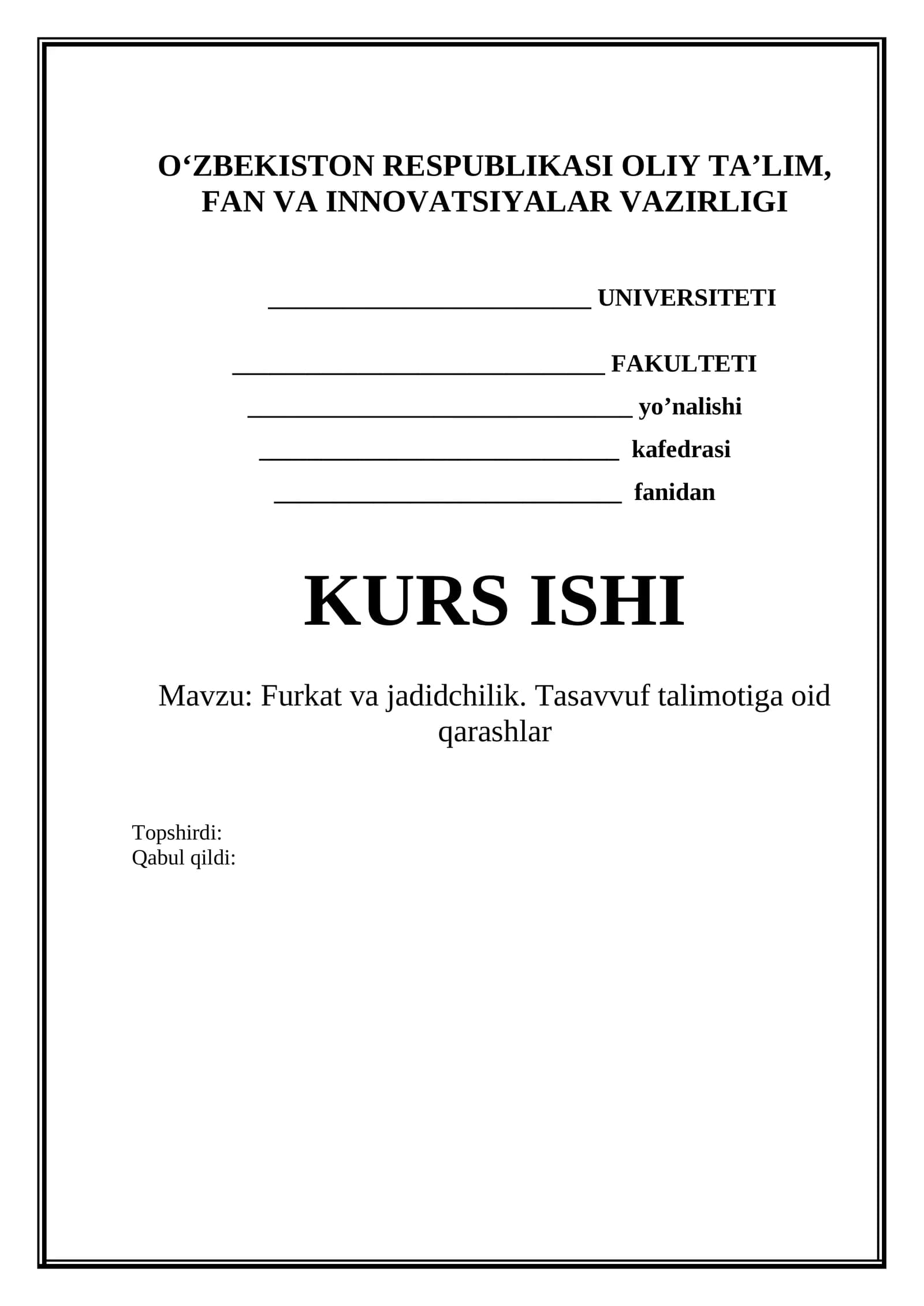 Furkat va jadidchilik. Tasavvuf talimotiga oid qarashlar