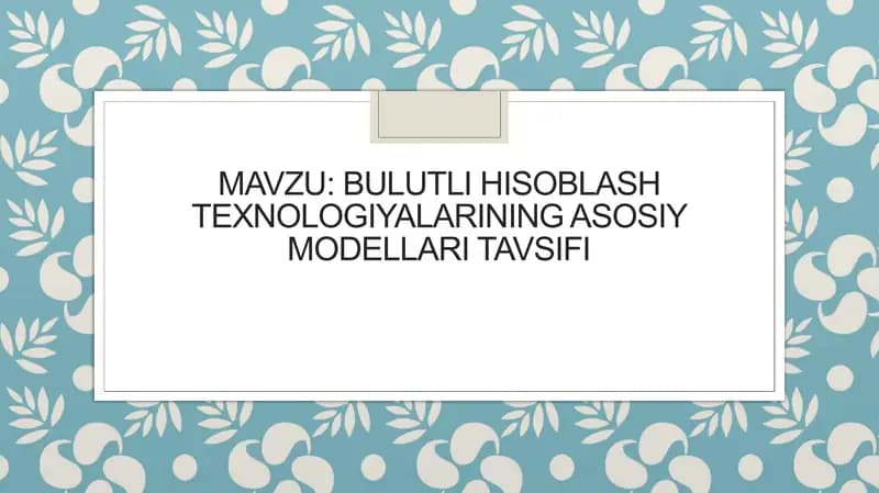 Bulutli hisoblash texnologiyalari