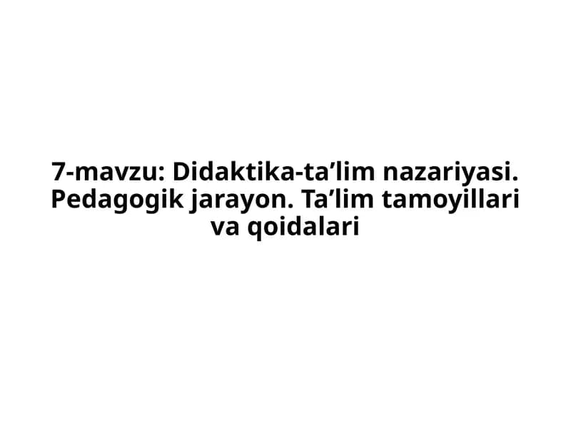 Didaktika-ta'lim nazariyasi
