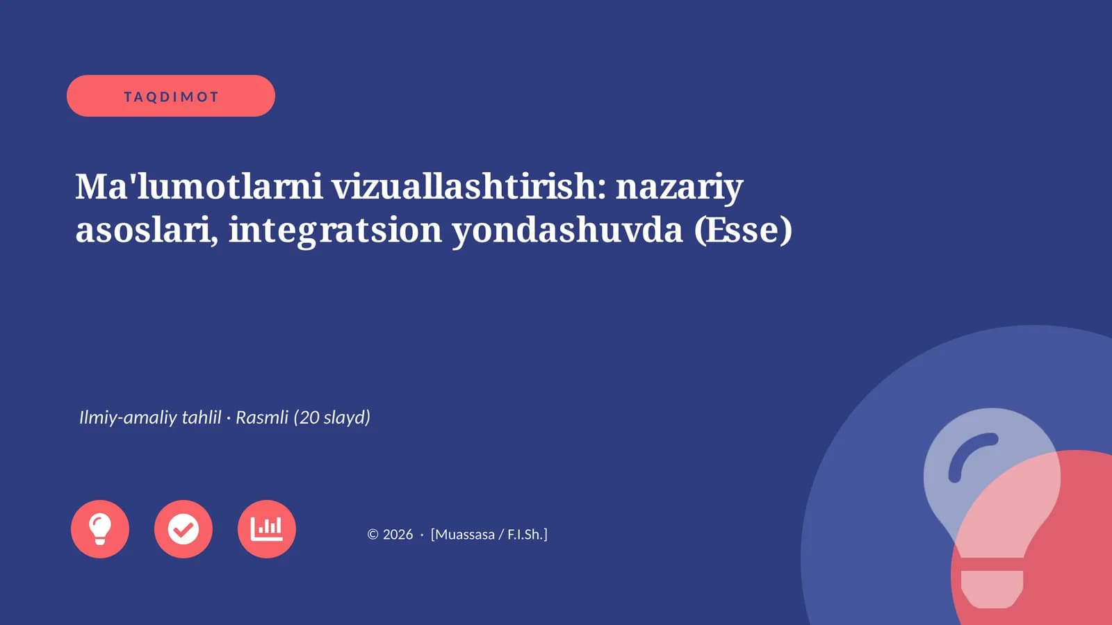 Ma'lumotlarni vizuallashtirish: nazariy asoslari, integratsion yondashuvda (Esse)