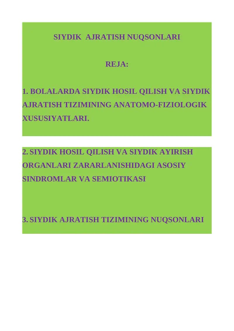 Siydik Ajratish Nuqsonlari