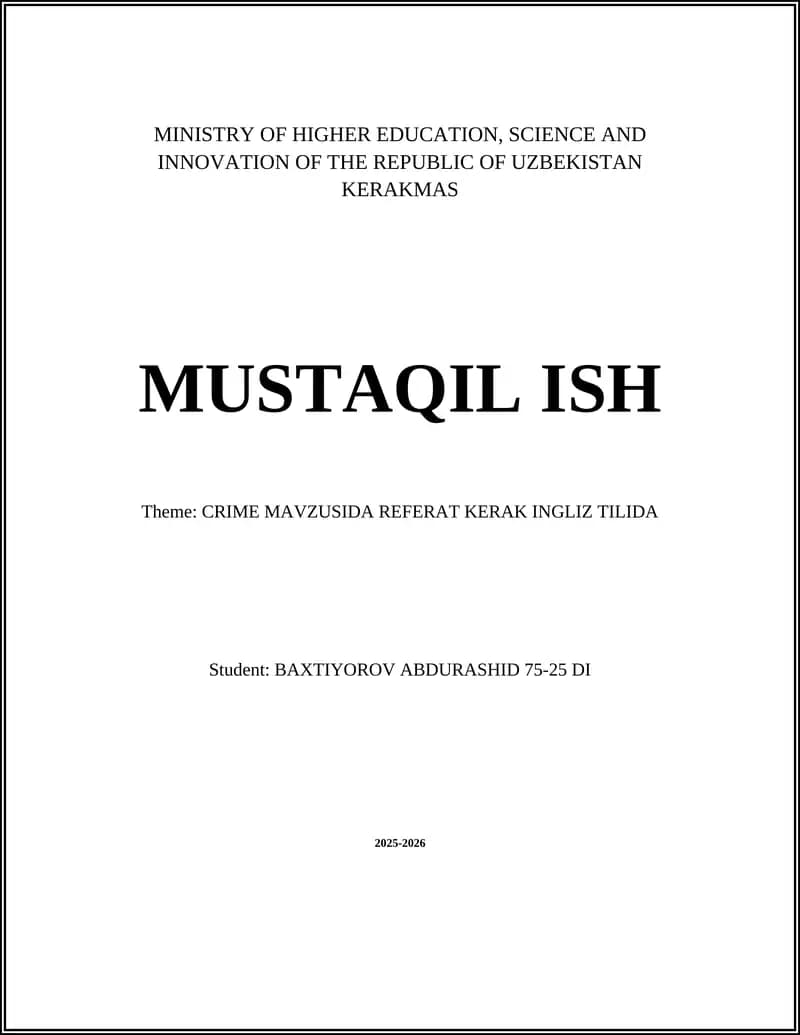 CRIME MAVZUSIDA REFERAT KERAK INGLIZ TILIDA