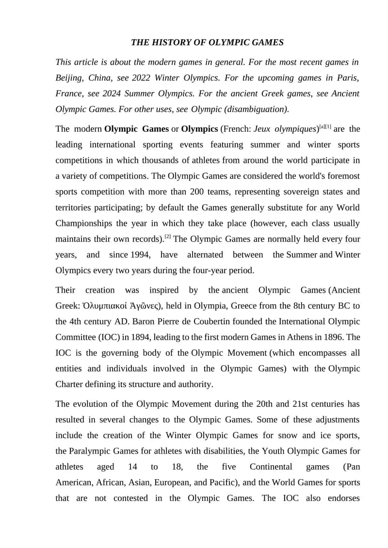 THE HISTORY OF OLYMPIC GAMES
