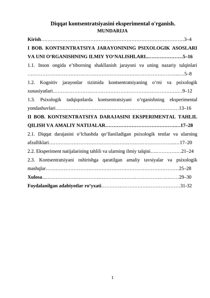 Kontsentratsiyani eksperimental o'rganish