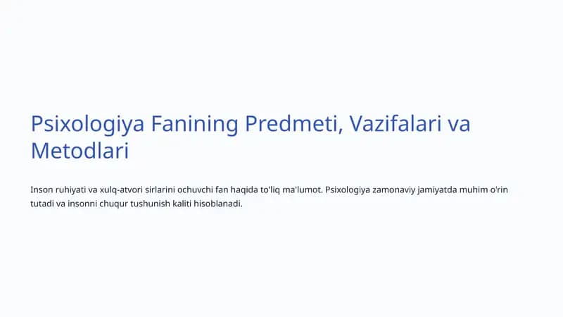 Psixologiya Fanining Predmeti