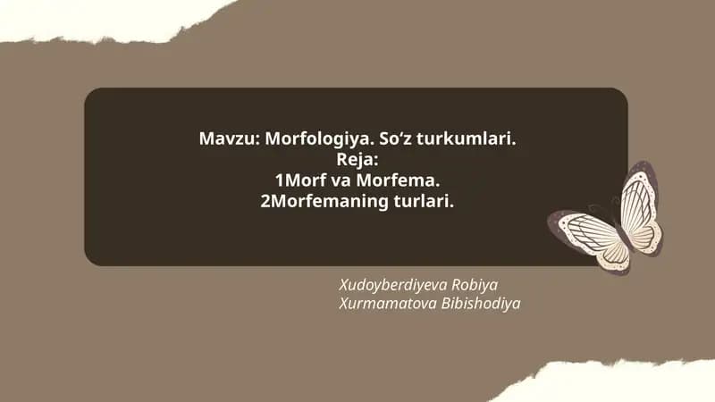 Morfologiya. Soʻz turkumlari