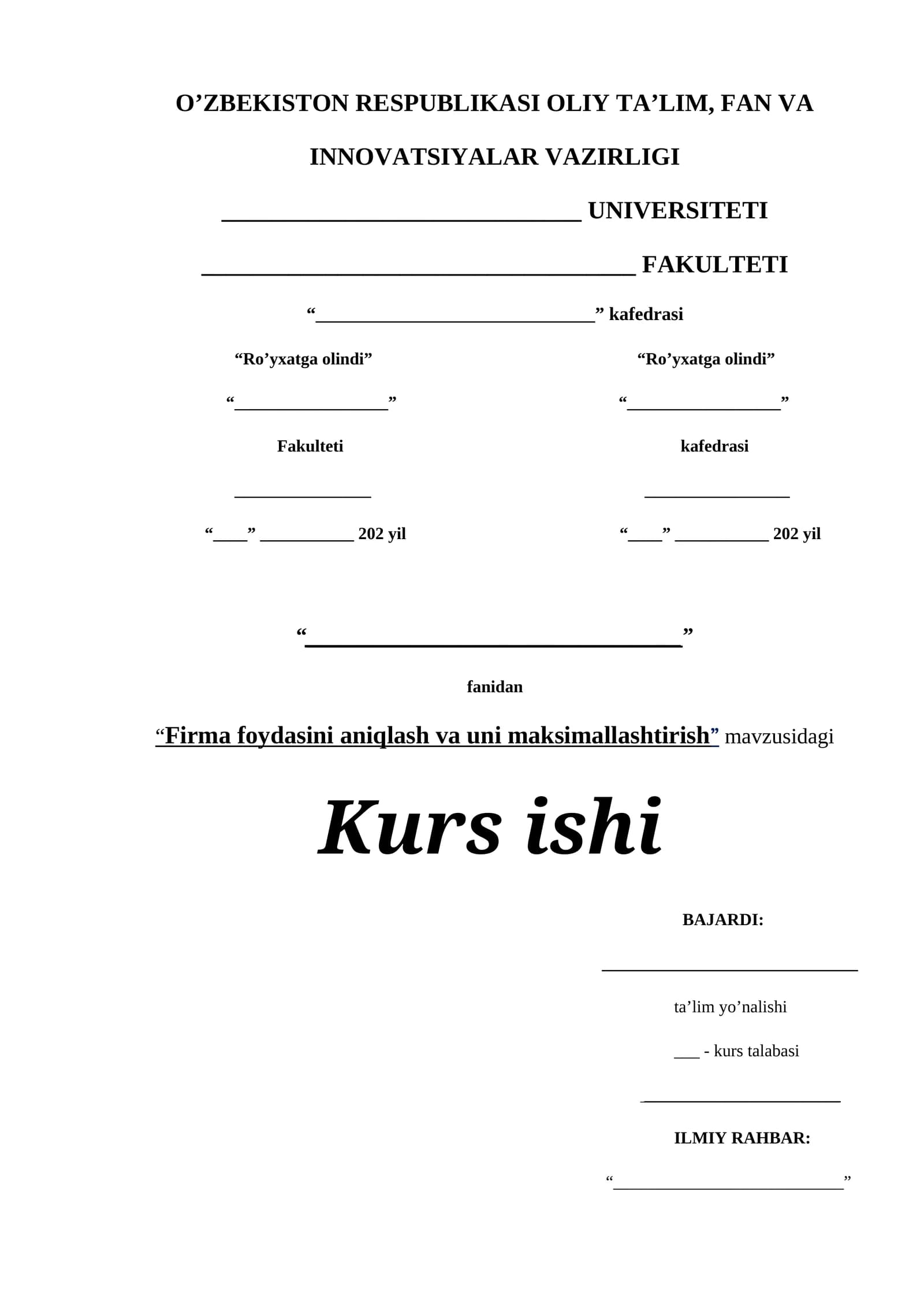 Firma foydasini aniqlash va uni maksimallashtirish