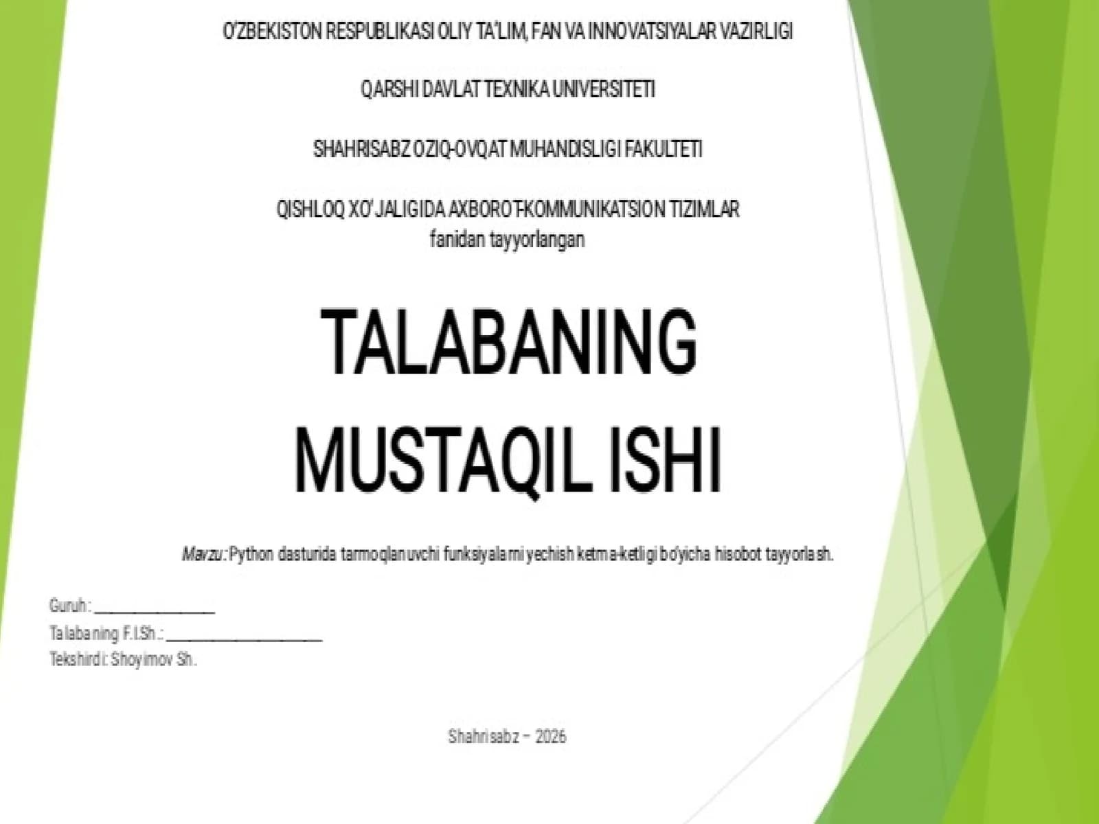 Mana shufunksiyaniishlaymiz