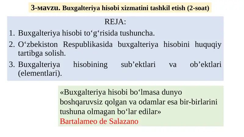 Buxgalteriya hisobi xizmatini tashkiletish