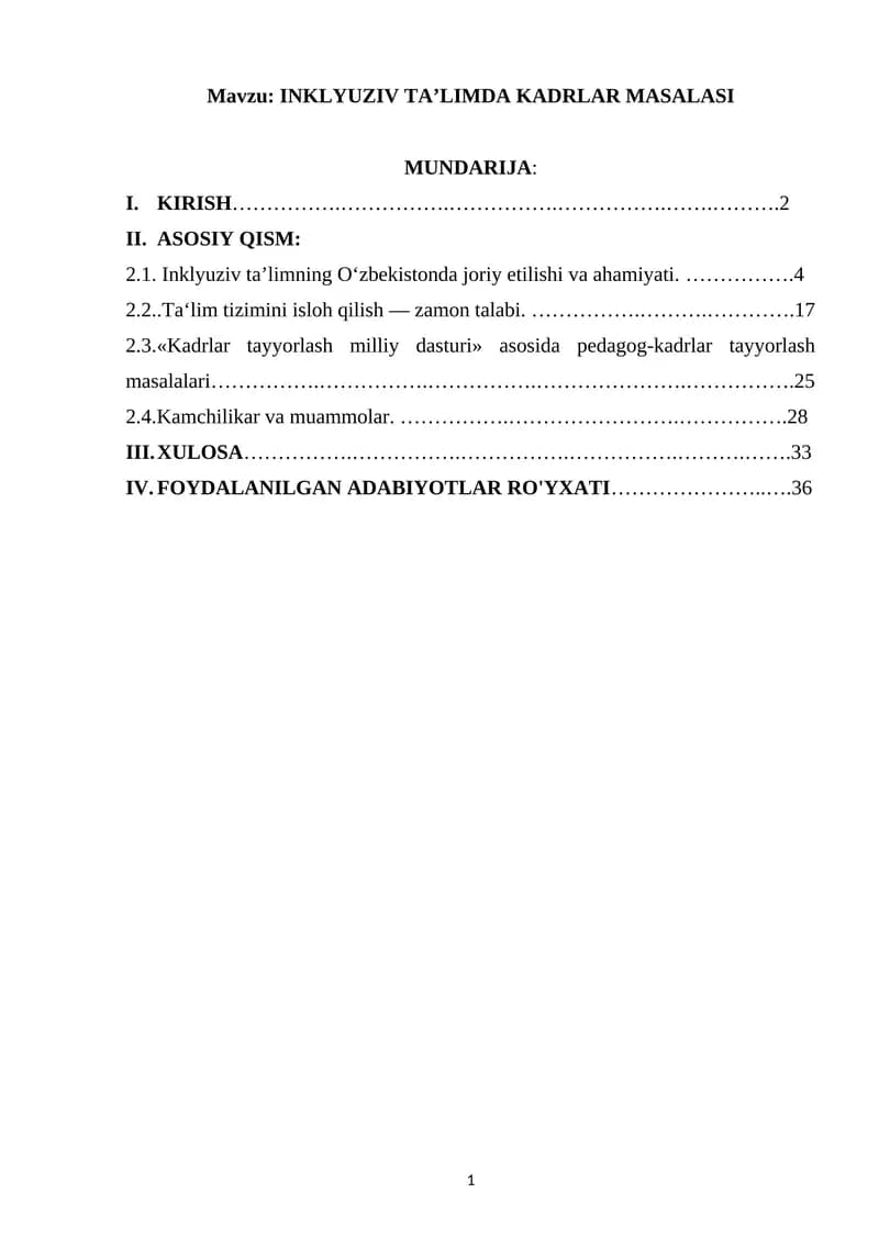 INKLYUZIV TA’LIMDA KADRLAR MASALASI