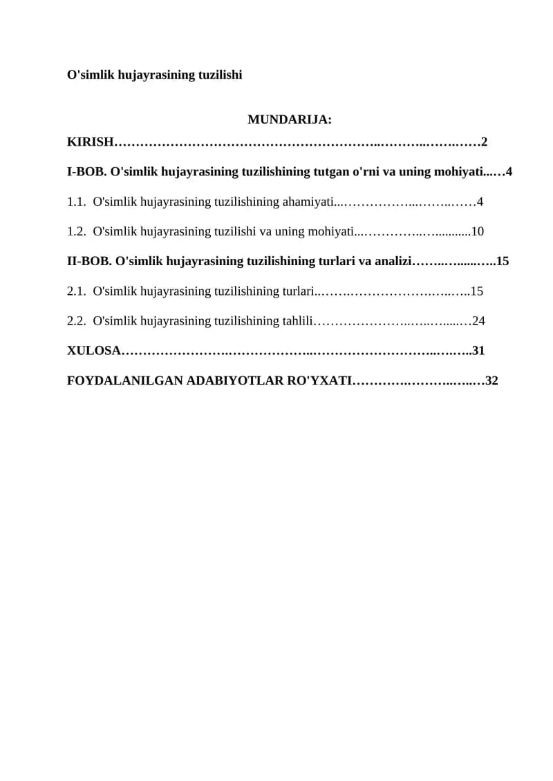O'simlik hujayrasining tuzilishi