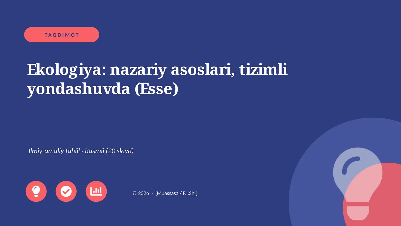 Ekologiya: nazariy asoslari, tizimli yondashuvda (Esse)