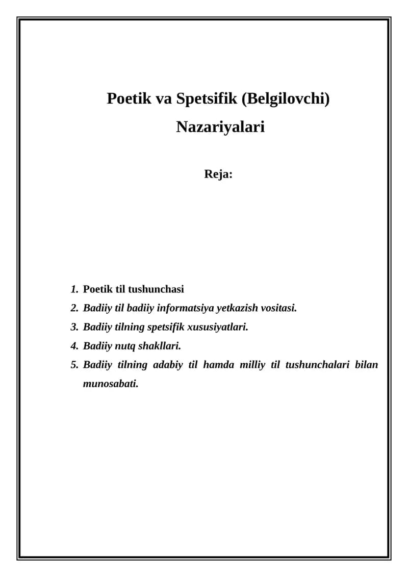 Poetik va Spetsifik (Belgilovchi) Nazariyasi