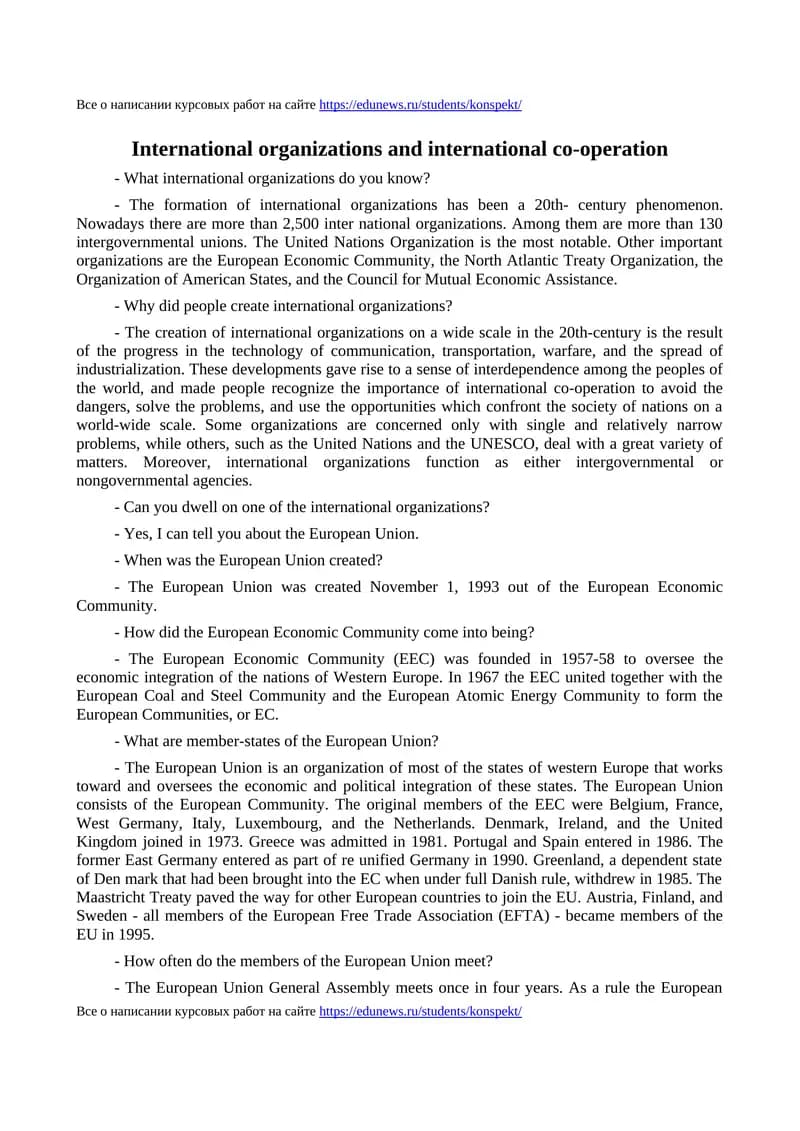 International organizations and international co-operation