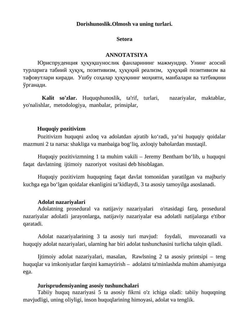 Dorishunoslik.Olmosh va uning turlari
