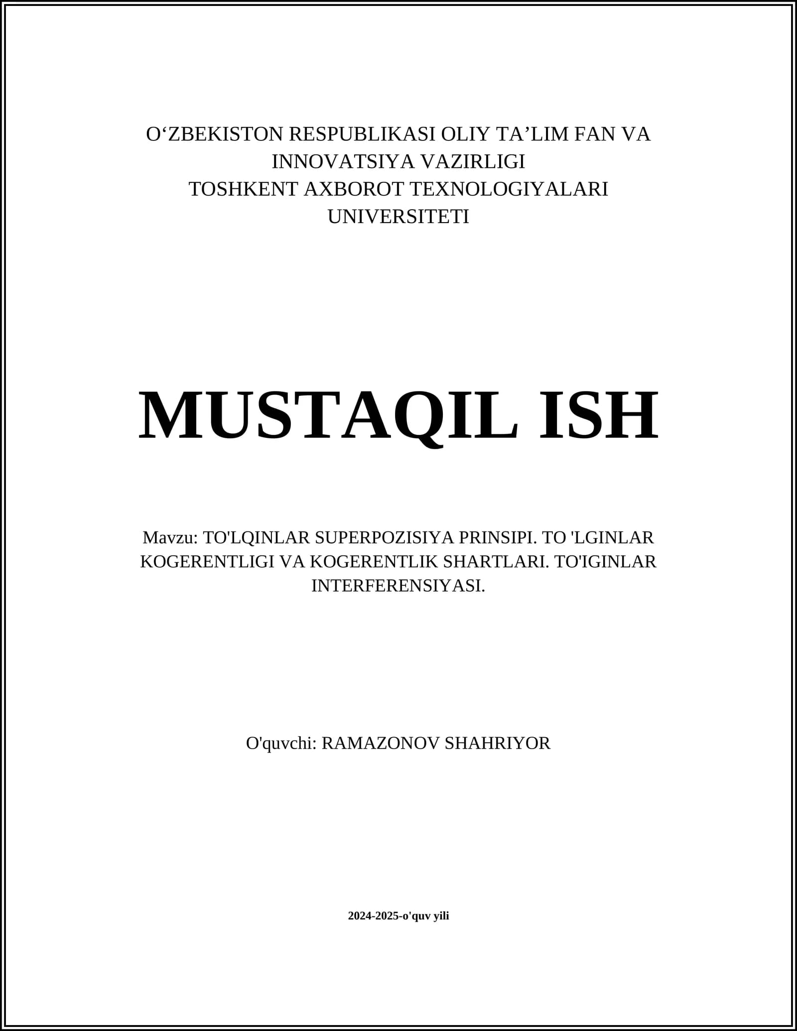 TO'LQINLAR SUPERPOZISIYA PRINSIPI