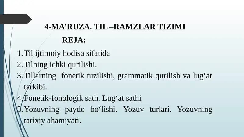 4-MA’RUZA. TIL –RAMZLARTIZIMI
